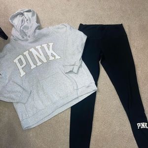 VS PINK Outfit, Campus Pullover Hoodie & Leggings Size L